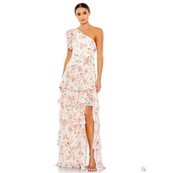 Mac Duggal 55810 Womens Floral Ruffle One Shoulder Gown Dress - Picture 2 of 16